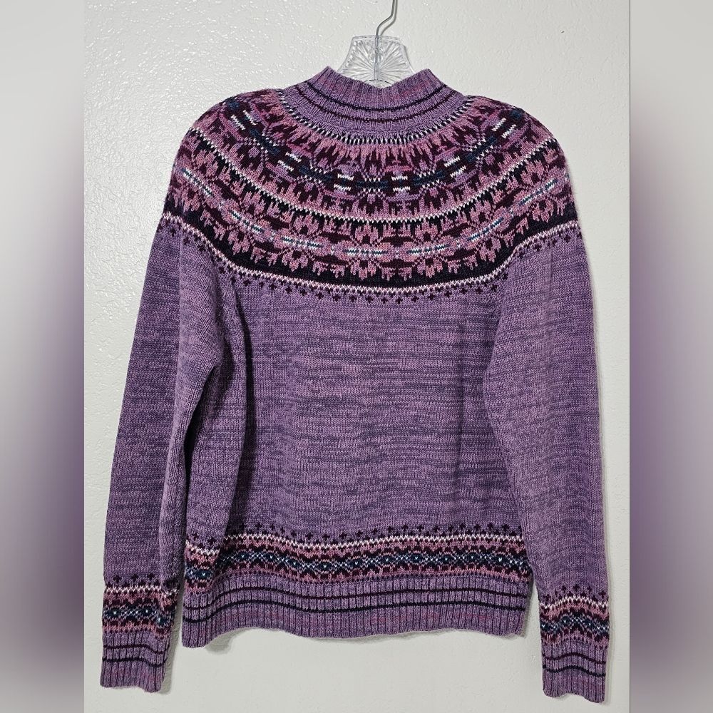 Tiara International Fair Isle Zip Cardigan Sweater Purple Boho Nordic Medium - Picture 2 of 7